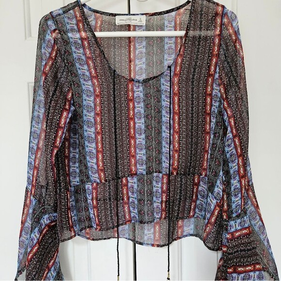 Abercrombie & Fitch Boho Blouse Women's Size Small Sheer Bell Sleeves - Picture 1 of 7